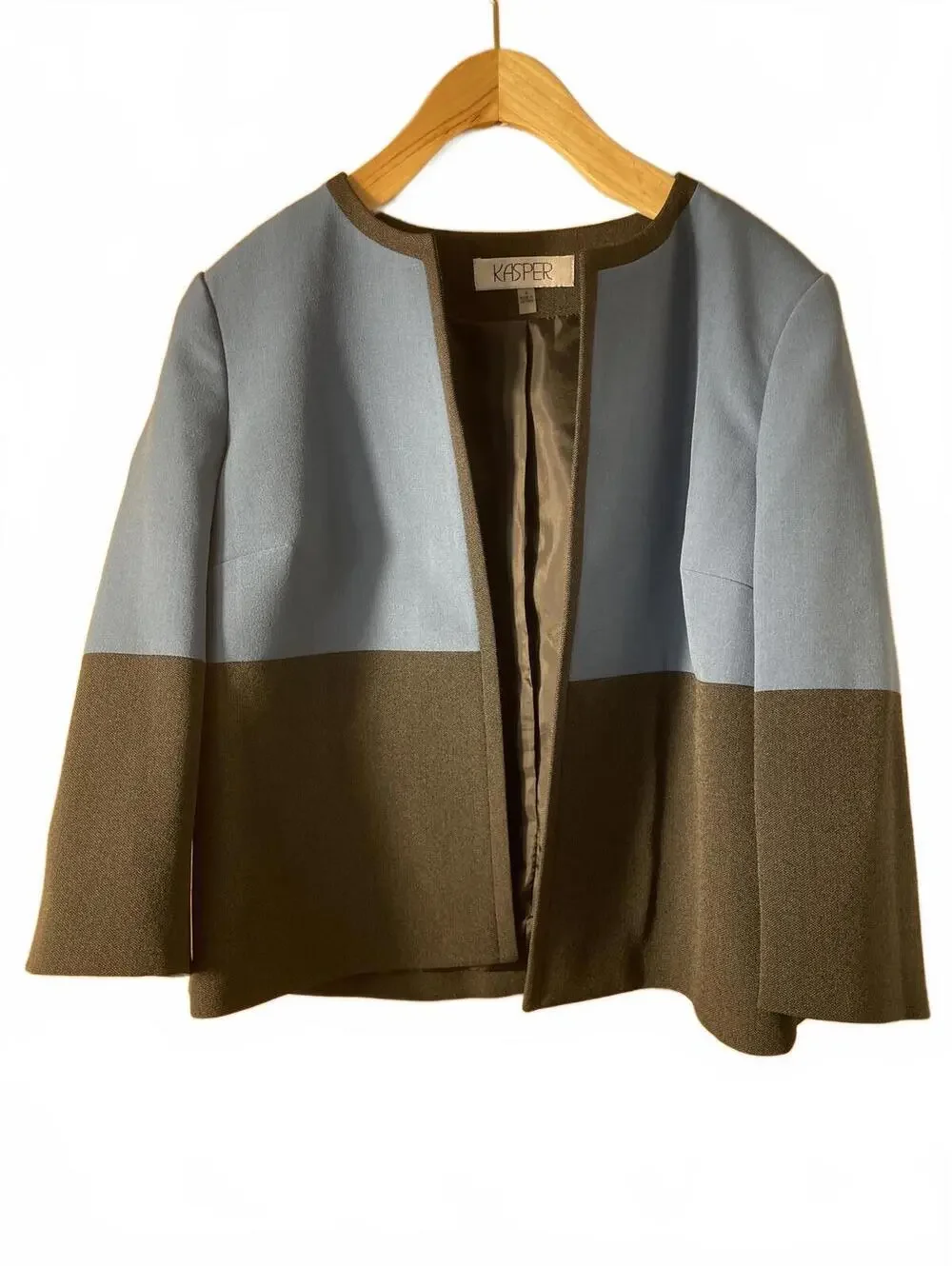 Kasper Blazer Women's Size 4 Blue Gray Brown Colorblock Normcore Career - Picture 7 of 7